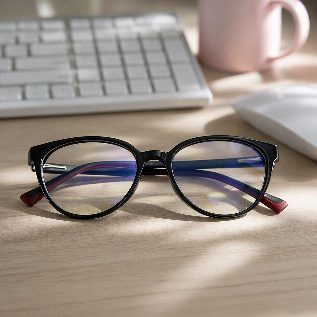 Black cat-eye glasses, fashionable and retro round-framed anti-blue light optical glasses for women details Picture