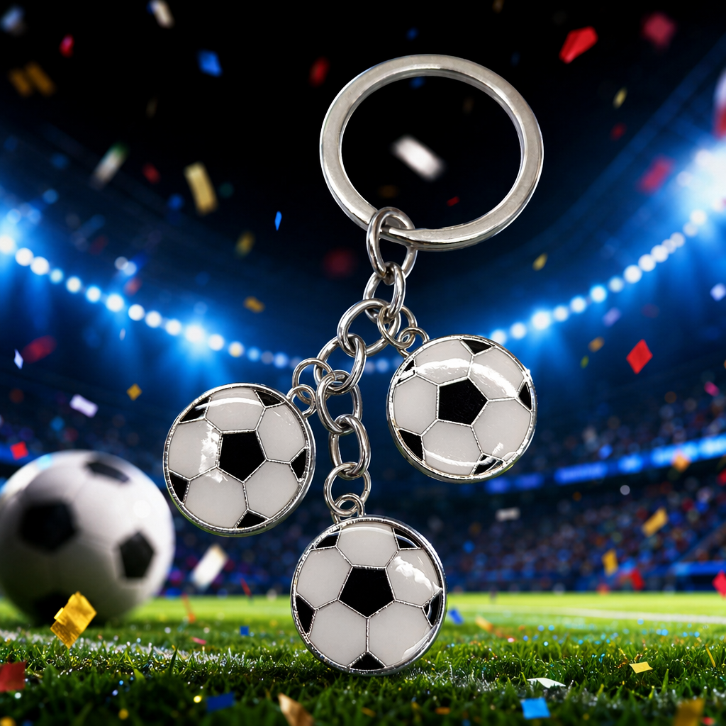 Серебряная брелочка с тремя футбольными кулонами, подвесками от sport sport Specification image