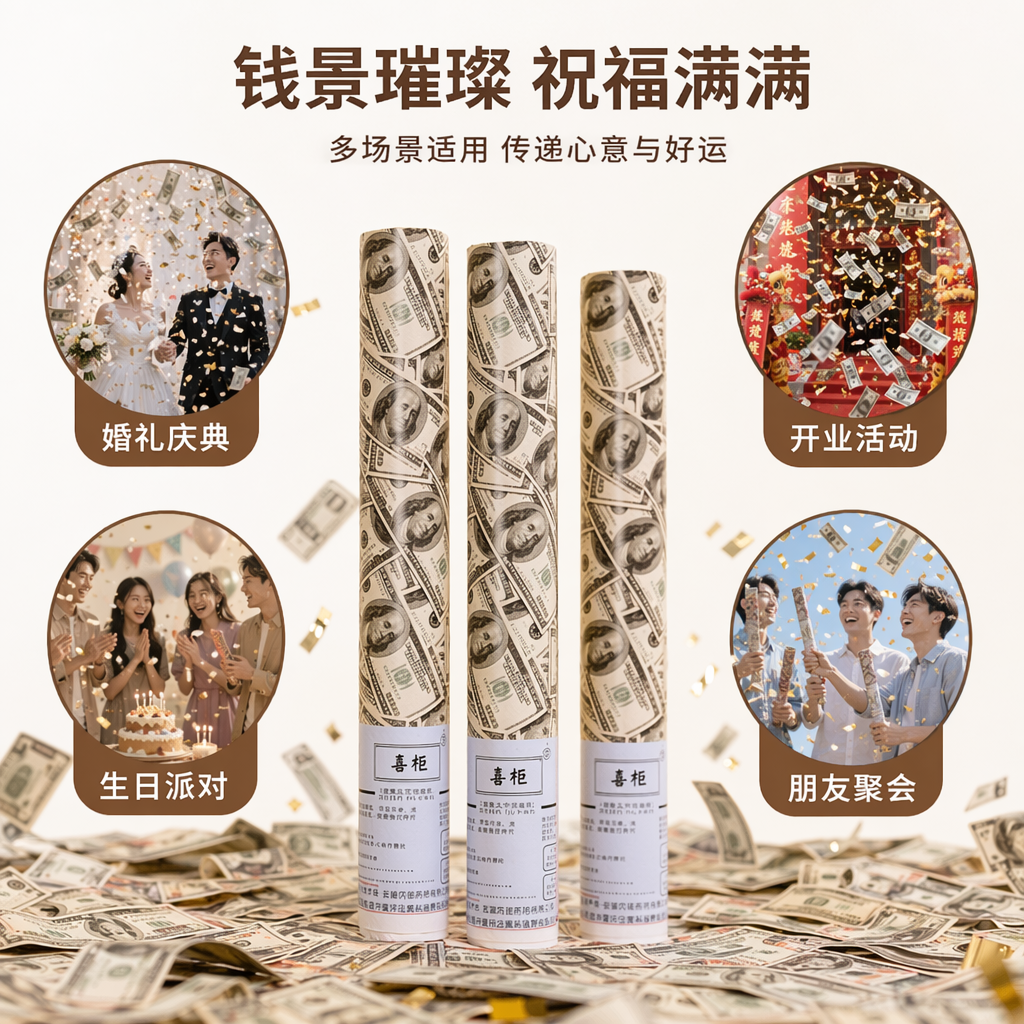 Three rolls of red wedding supplies printed with US dollar patterns