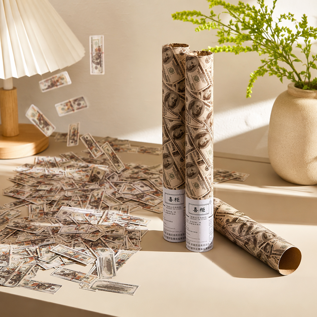 Three rolls of red wedding supplies printed with US dollar patterns details Picture