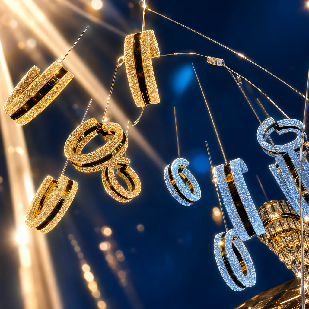 The golden and silver crystal letter pendant lamp decorates the home, living room and bedroom in a Nordic style Specification image