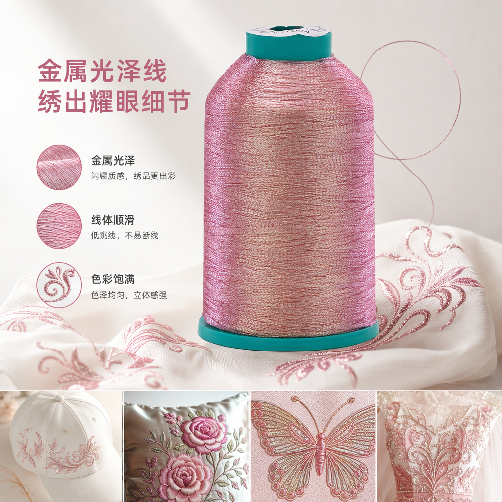 High-gloss reflective gold and silver threads for pink bright sewing and embroidery