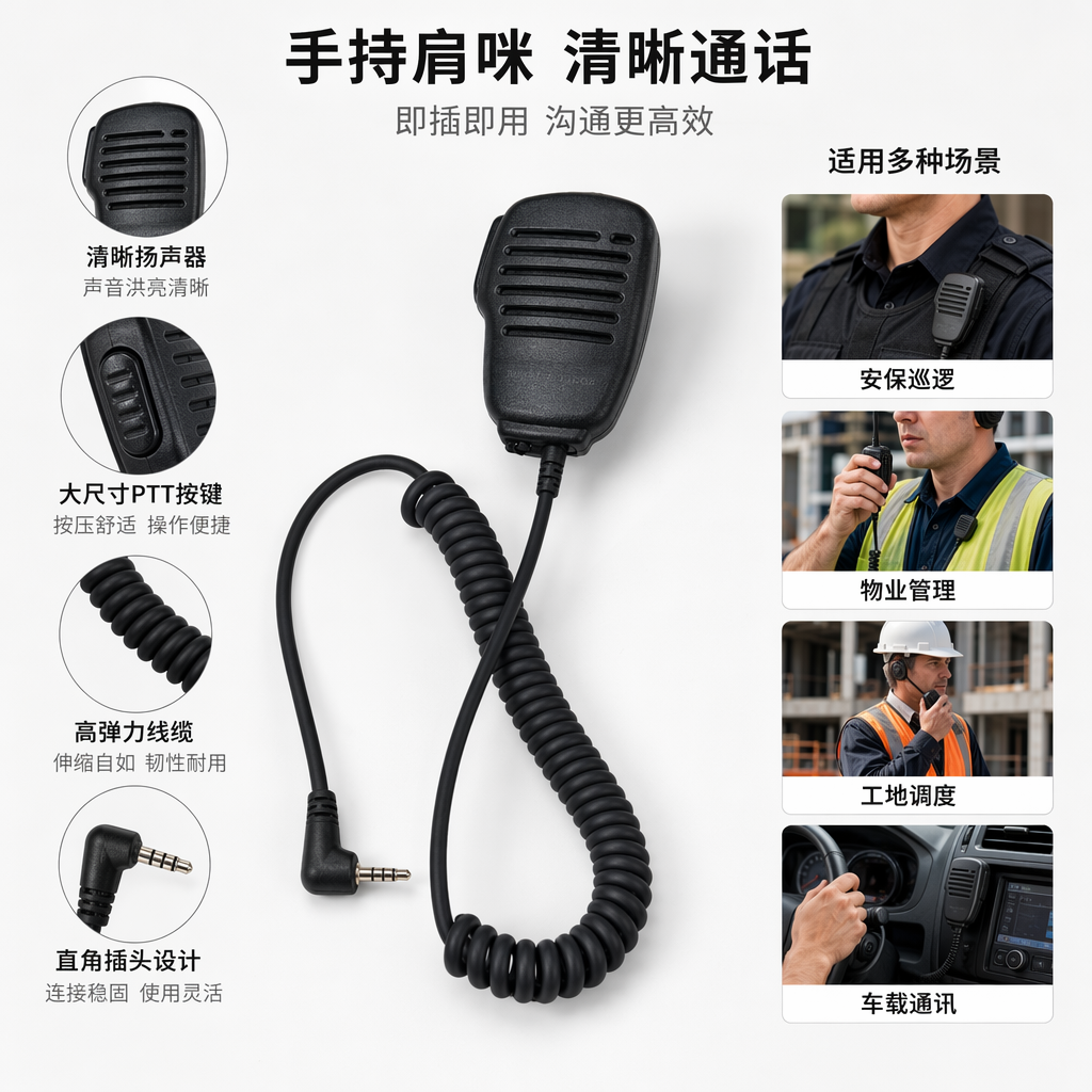 3.5-4段弯曲手咪对讲机黑色螺旋线麦克风 高灵敏度降噪录音设备 专业K歌直播用图