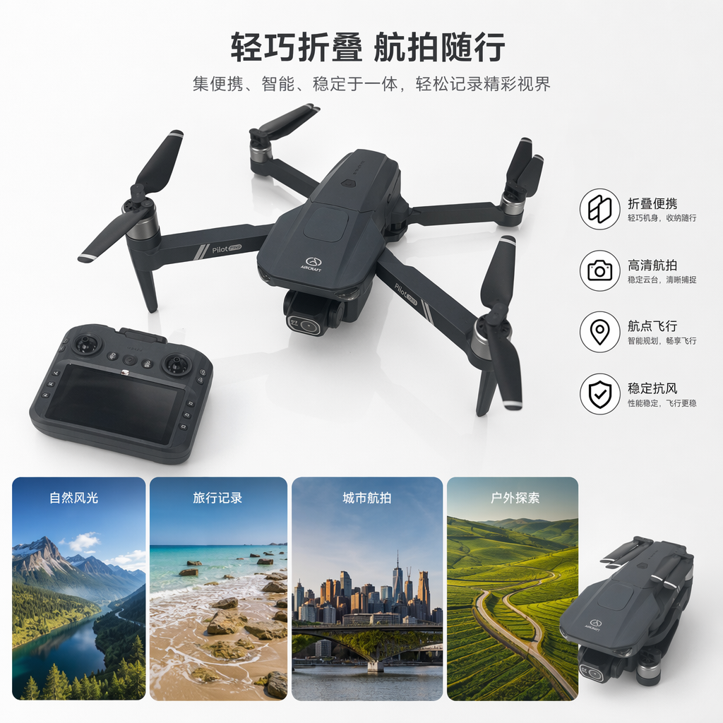 Black drone and remote control carbon fiber body 4K aerial photography stable flight kit