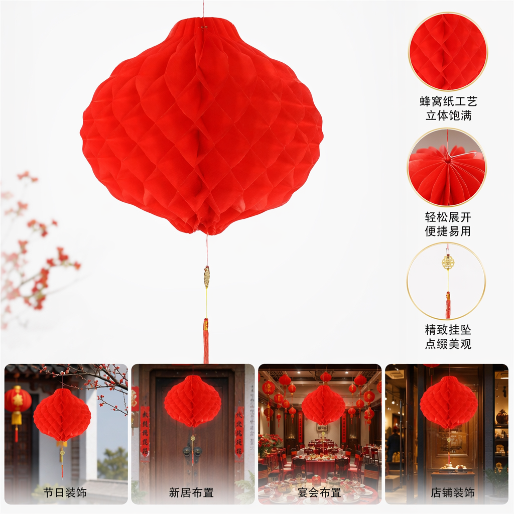 红色蜂窝纸灯笼节日装饰家居挂饰创意手工DIY