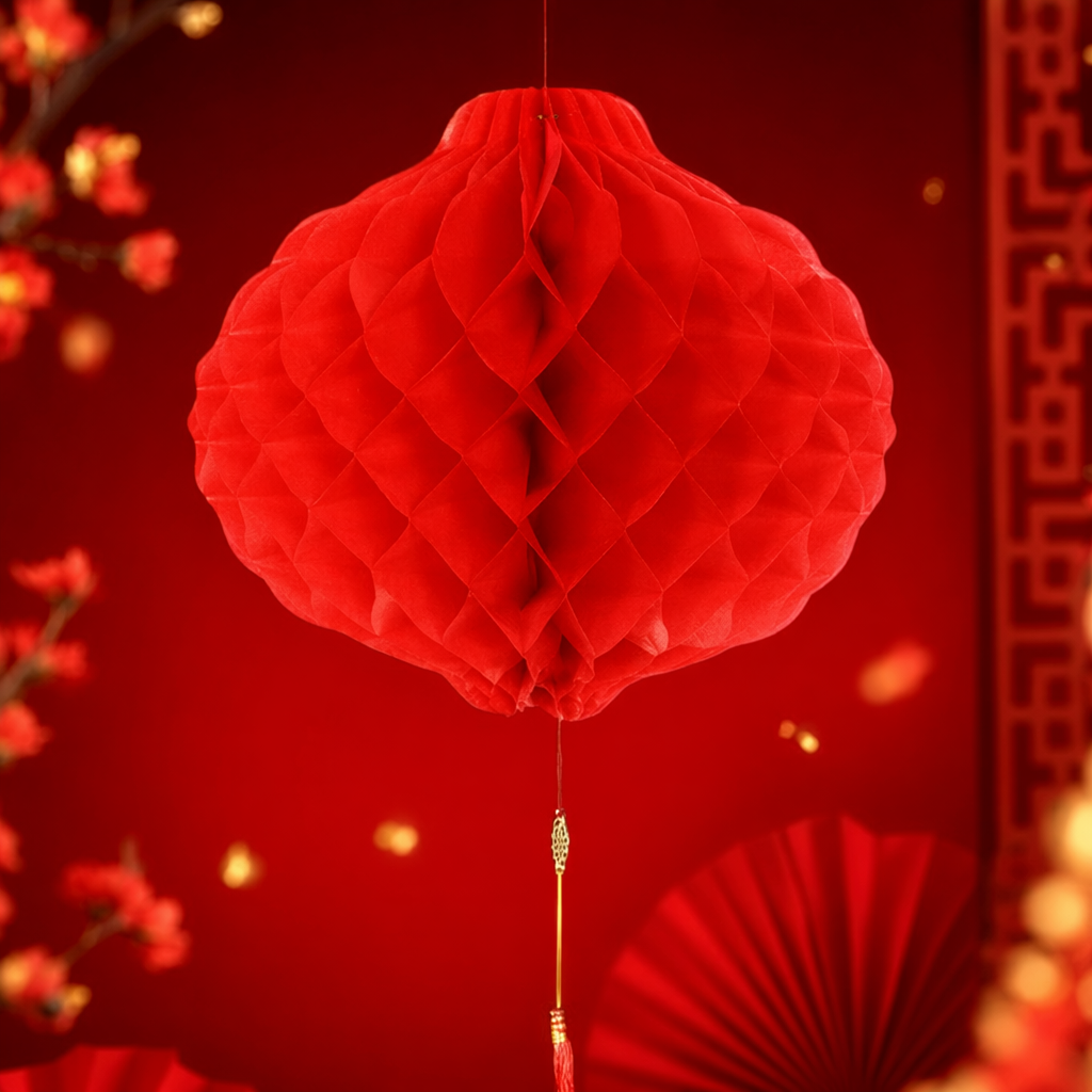 Creative DIY handmade red honeycomb paper lanterns for festive home decorations Specification image
