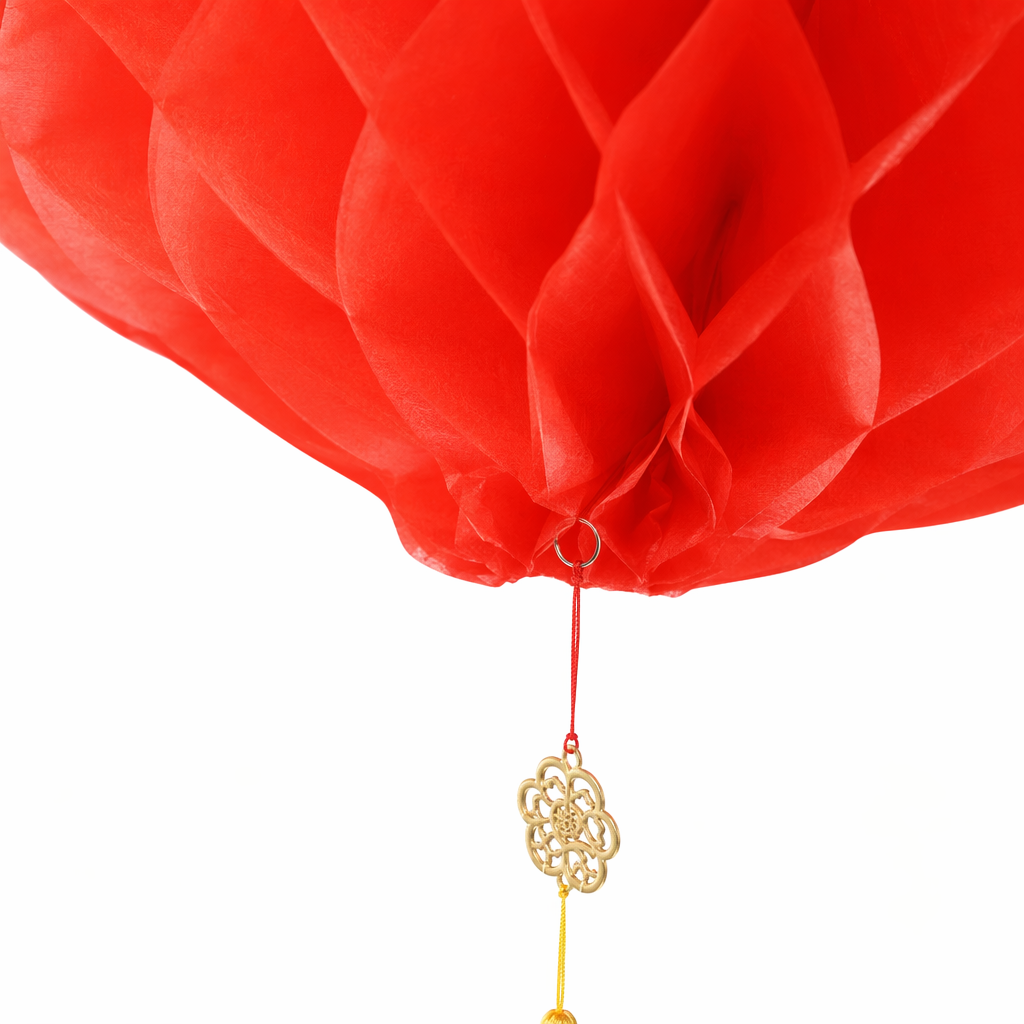 Creative DIY handmade red honeycomb paper lanterns for festive home decorations Application Scenario