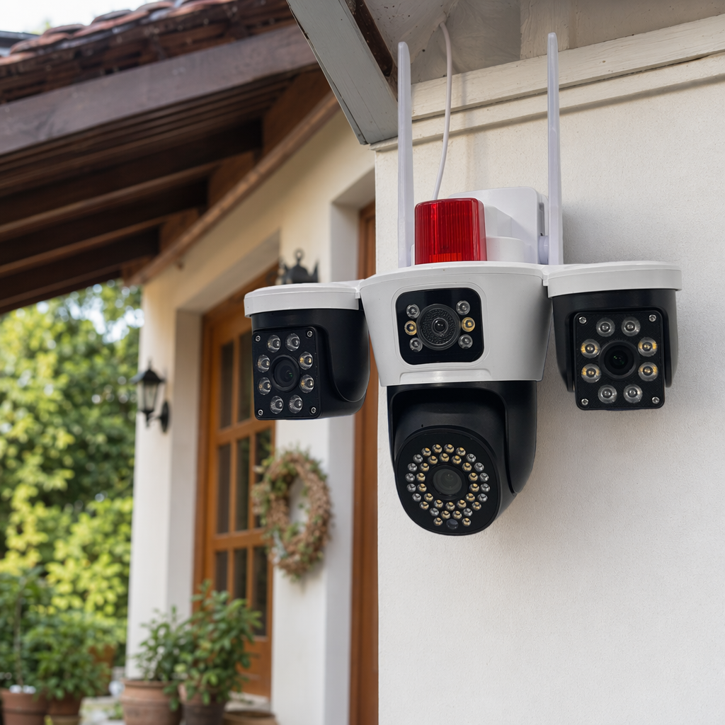 White multi-lens surveillance camera, high-definition night vision, wide-angle waterproof, suitable for both indoor and outdoor use details Picture