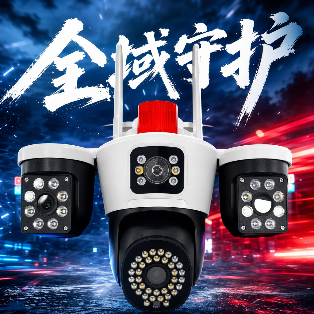 White multi-lens surveillance camera, high-definition night vision, wide-angle waterproof, suitable for both indoor and outdoor use Specification image