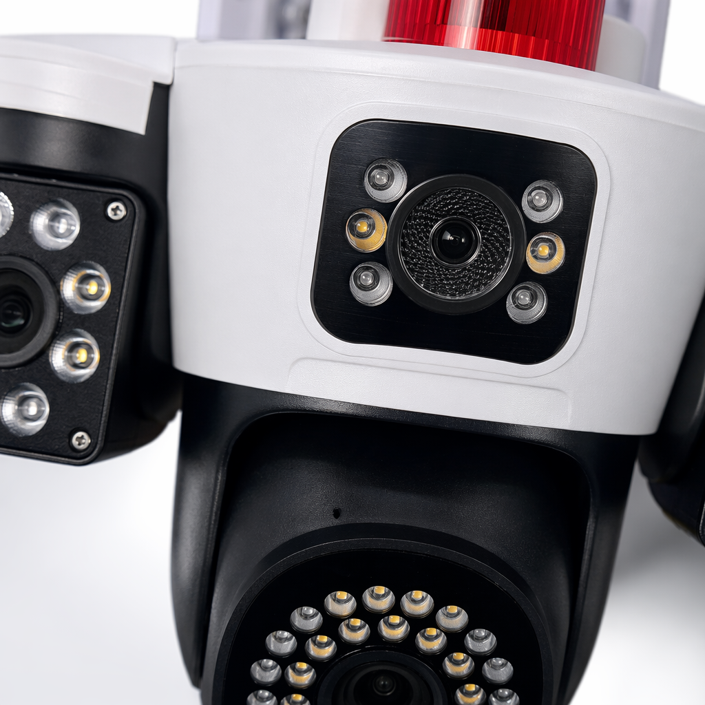 White multi-lens surveillance camera, high-definition night vision, wide-angle waterproof, suitable for both indoor and outdoor use Application Scenario