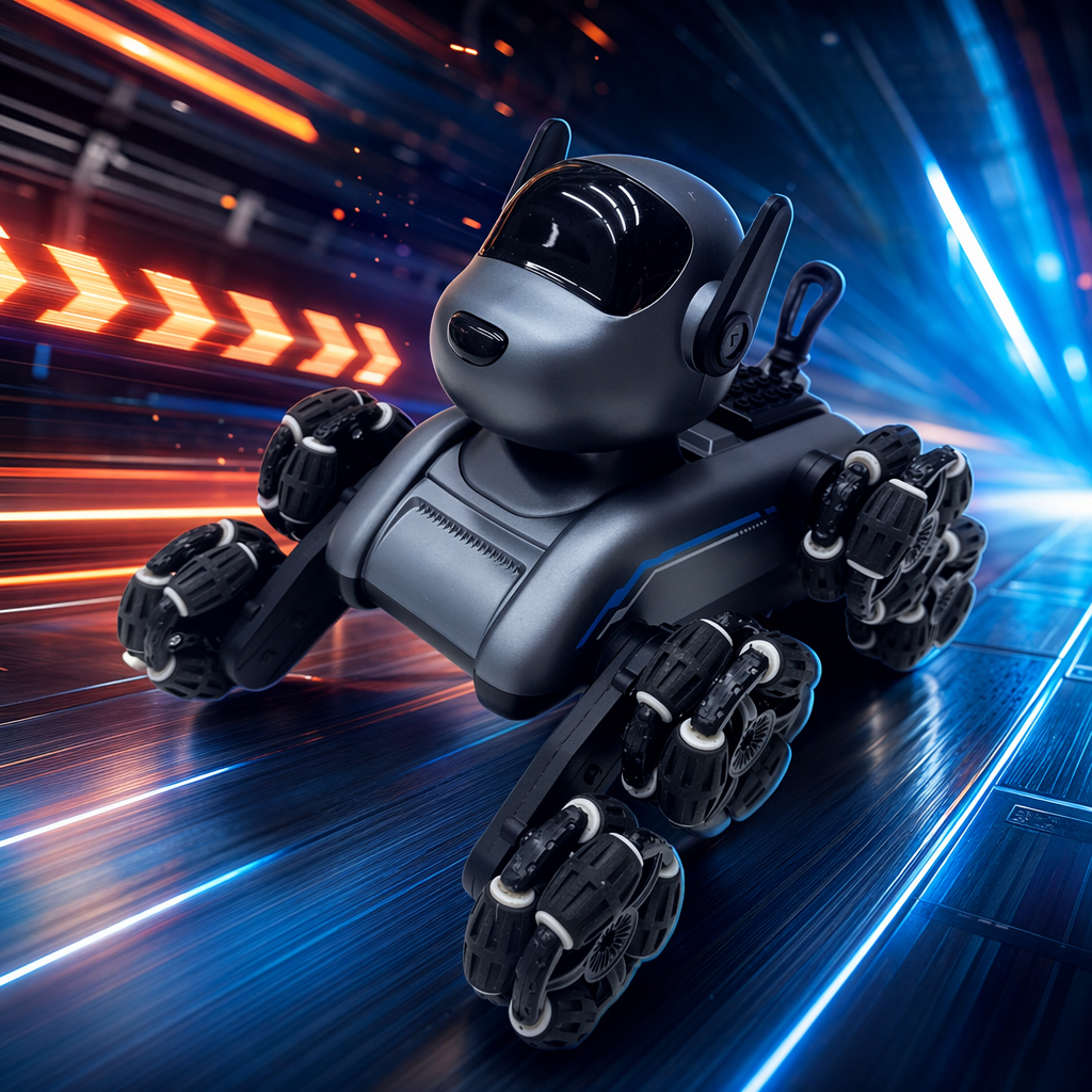 Grey robot dog, intelligent interactive pet toy, programmable remote control bionic mechanical dog Specification image
