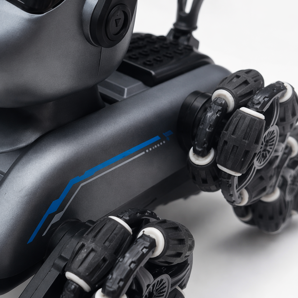 Grey robot dog, intelligent interactive pet toy, programmable remote control bionic mechanical dog Application Scenario
