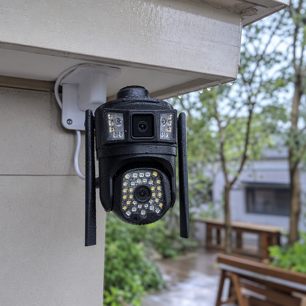 Black dual-lens surveillance camera, high-definition night vision, waterproof, outdoor home, indoor security camera details Picture