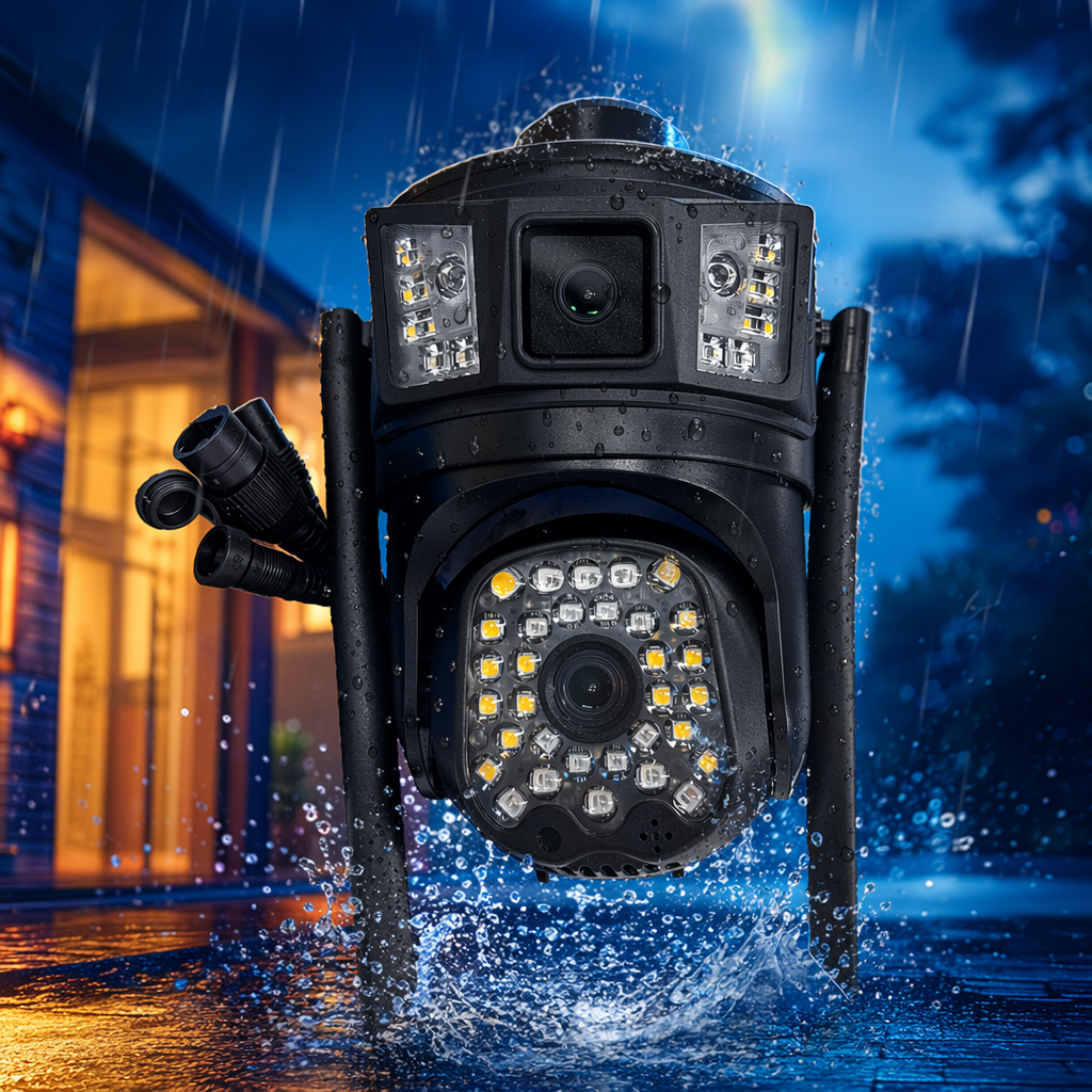 Black dual-lens surveillance camera, high-definition night vision, waterproof, outdoor home, indoor security camera Specification image