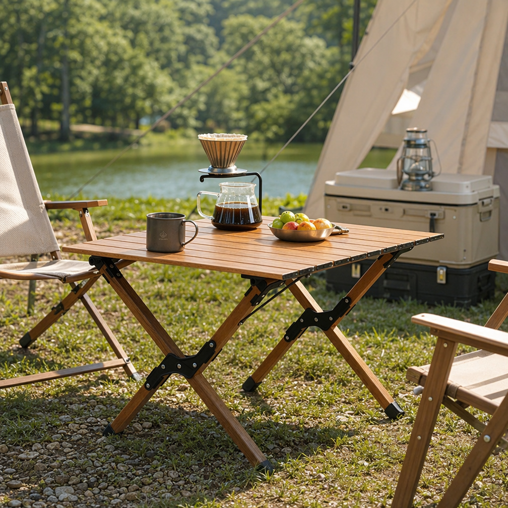 Wooden folding table, simple Nordic style, portable and lightweight for home use, small apartment balcony dining table details Picture