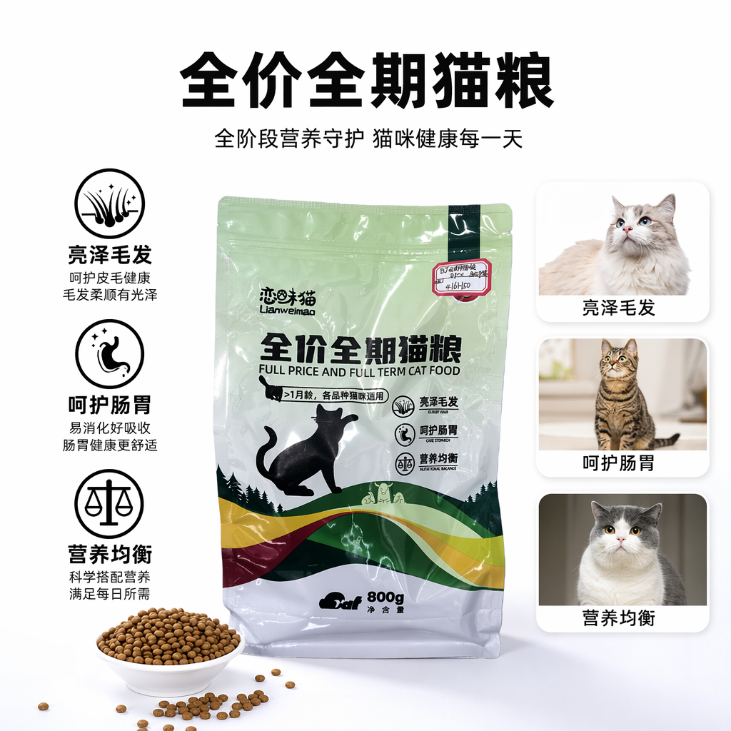 绿色包装袋猫粮天然无谷高蛋白全价成猫幼猫通用