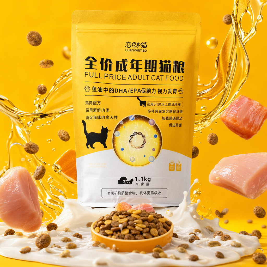 黄色包装袋猫粮天然无谷成猫专用干粮细节图
