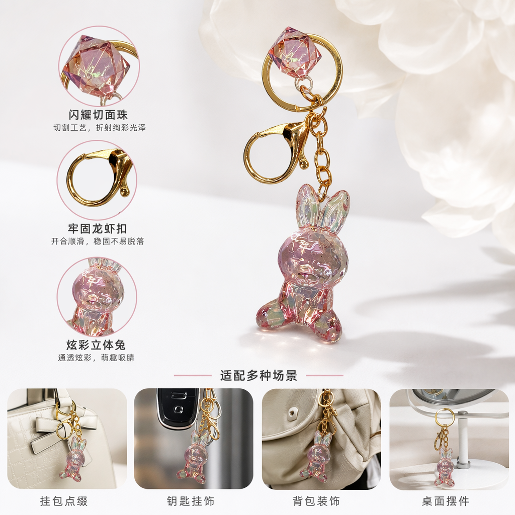 粉色兔子造型钥匙扣可爱毛绒挂件女生随身小物