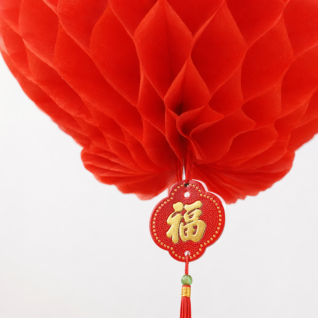 Red honeycomb lanterns are hung on ink-wash branches against a backdrop of ink-wash landscape paintings Application Scenario