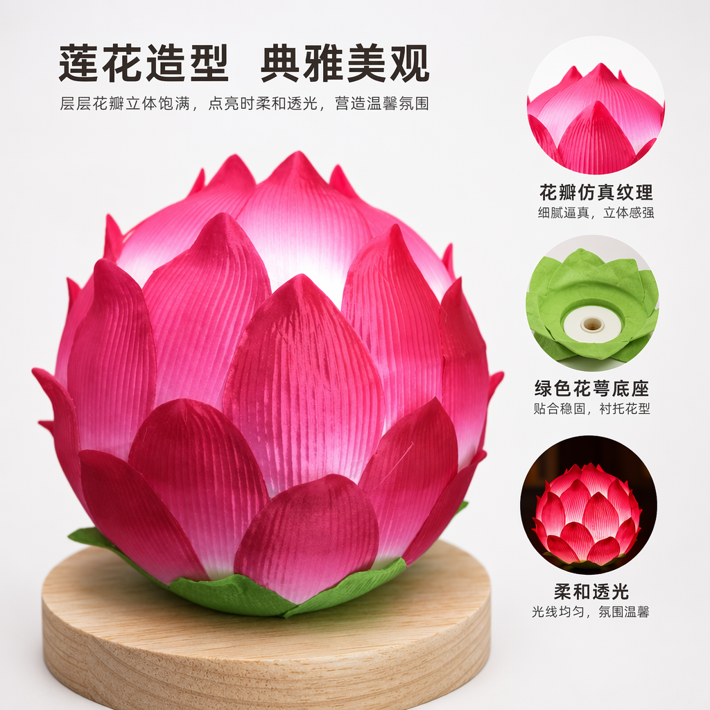 粉红色莲花造型氛围灯 家居装饰卧室床头夜灯