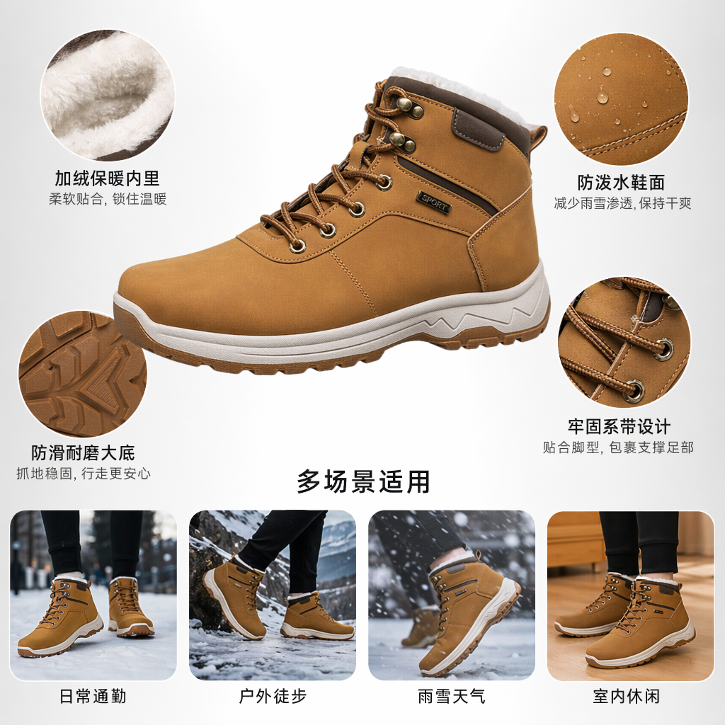 黑色棕色高帮雪地靴女加绒保暖防滑冬季厚底棉靴