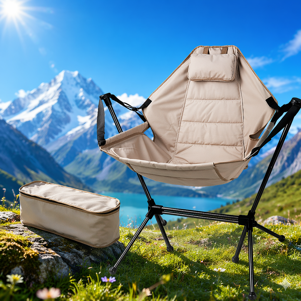 Sandstone-colored outdoor portable folding rocking chair, lightweight and load-bearing, comfortable for home balcony camping Specification image