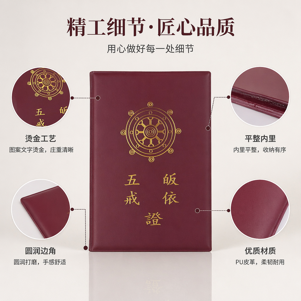 红色封面五戒皈依证 宗教用品 佛教皈依证书 正规寺院颁发