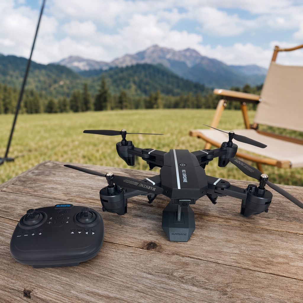 The lightweight carbon fiber body of the black drone and remote control provides a 30-minute battery life for outdoor aerial photography details Picture
