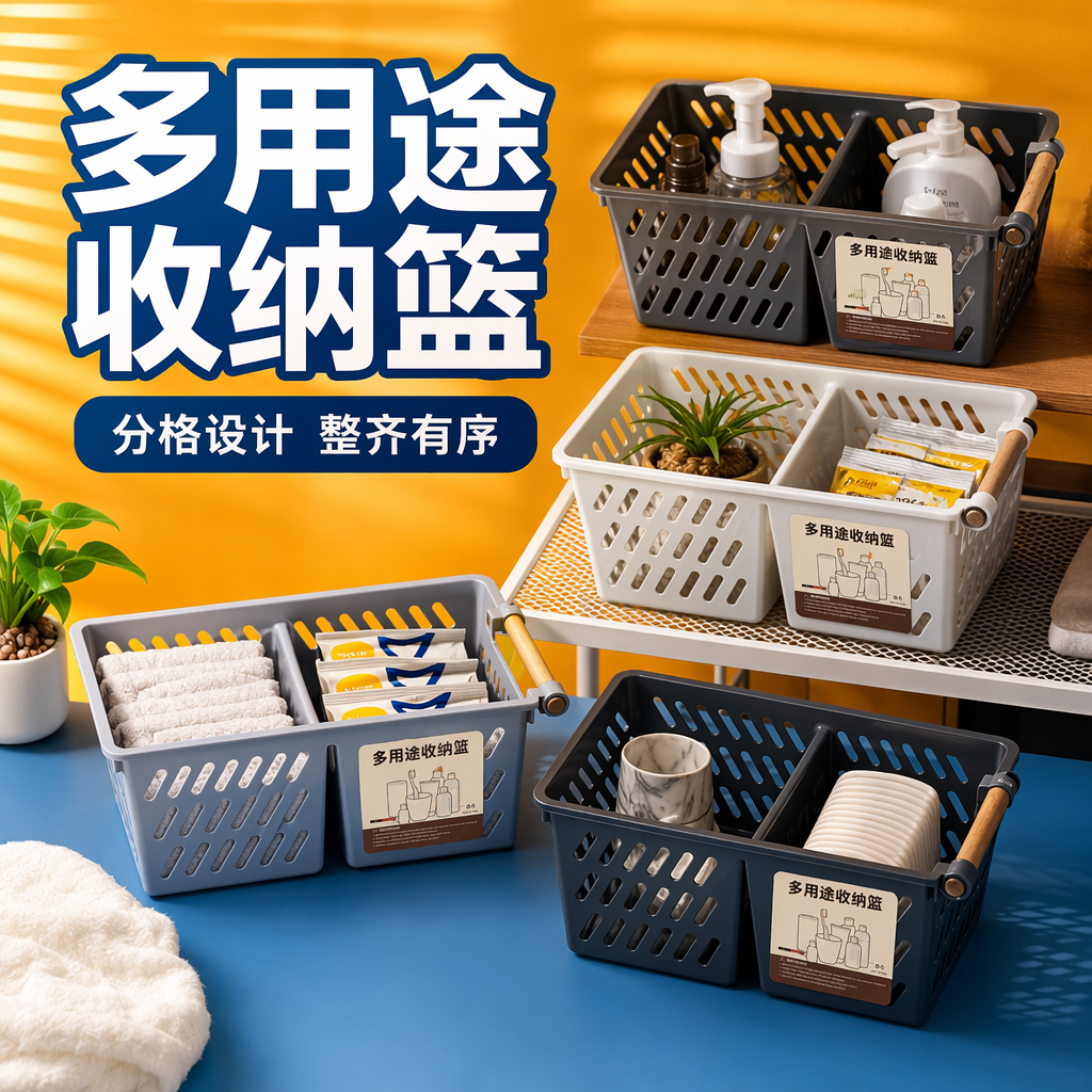 四色多用途收纳篮 家用厨房浴室桌面整理篮细节图