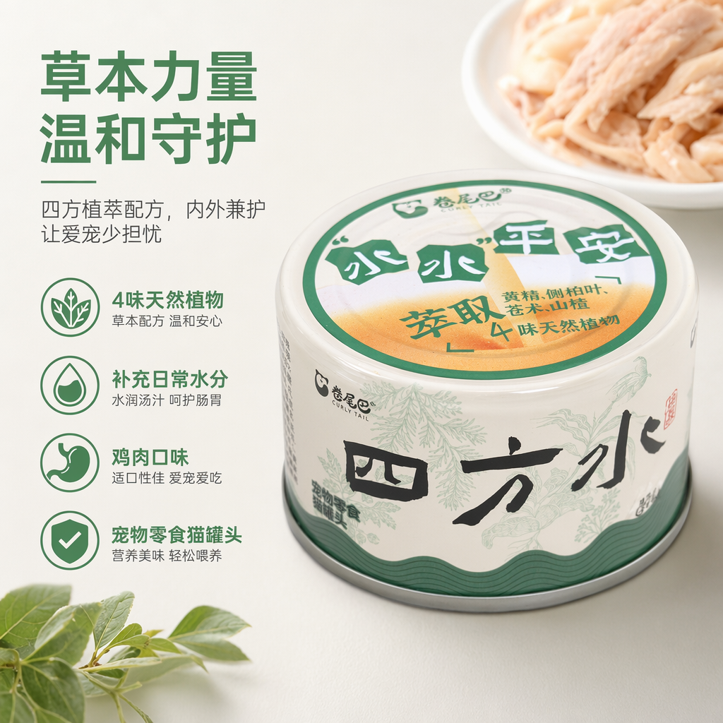 White canned pet snacks