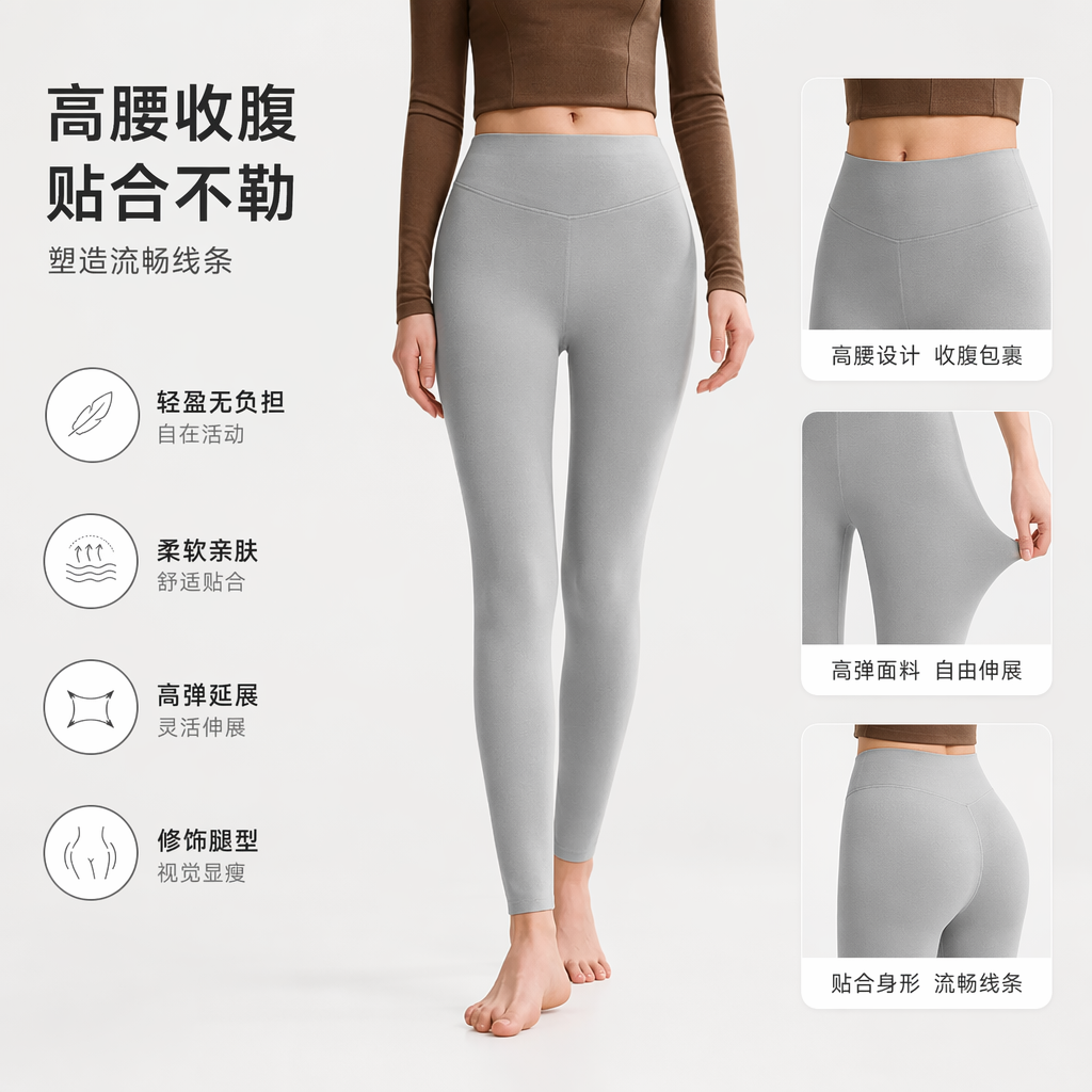 灰色紧身裤 人体工学设计 高弹力显瘦修身女裤