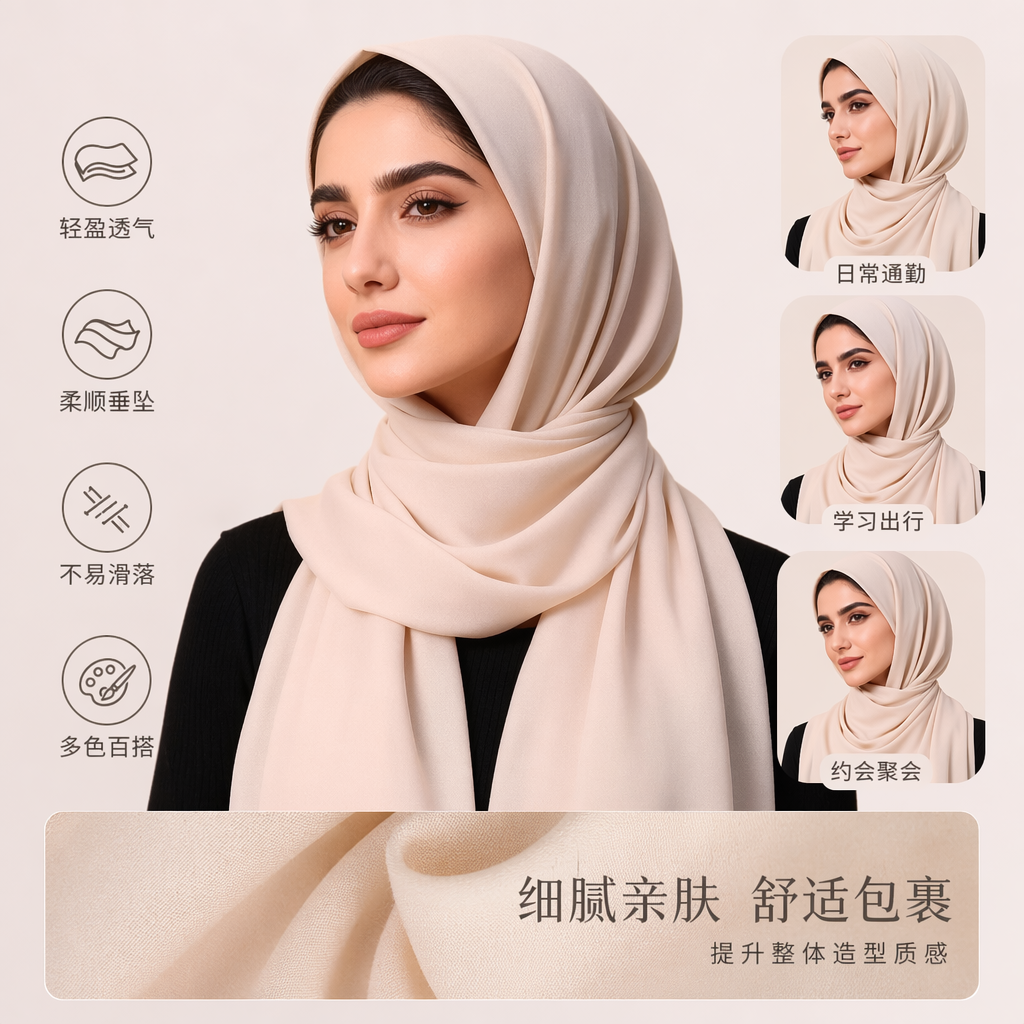 Beige headscarf for women, pure cotton, breathable, sun-protective, fashionable and versatile headwear