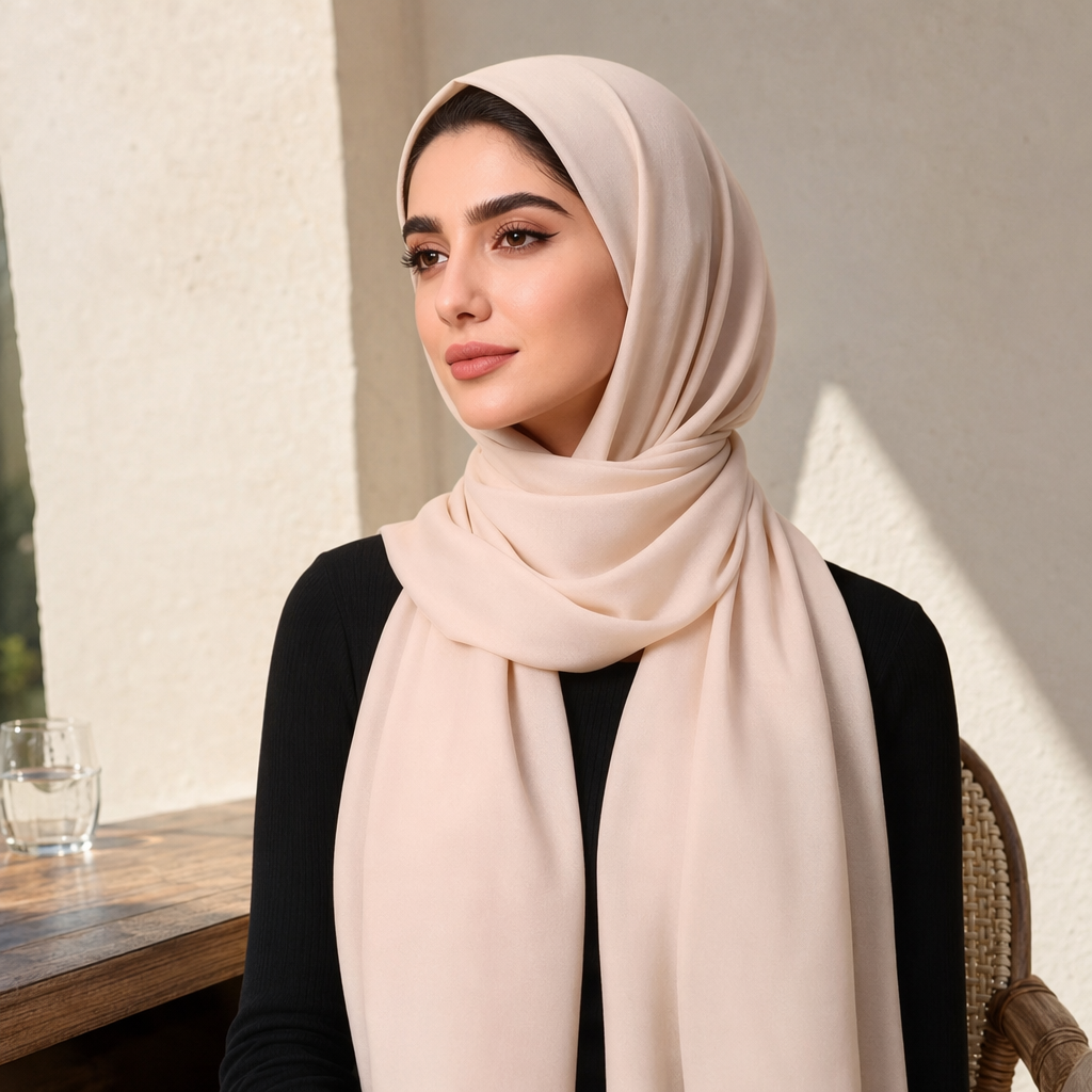 Beige headscarf for women, pure cotton, breathable, sun-protective, fashionable and versatile headwear details Picture