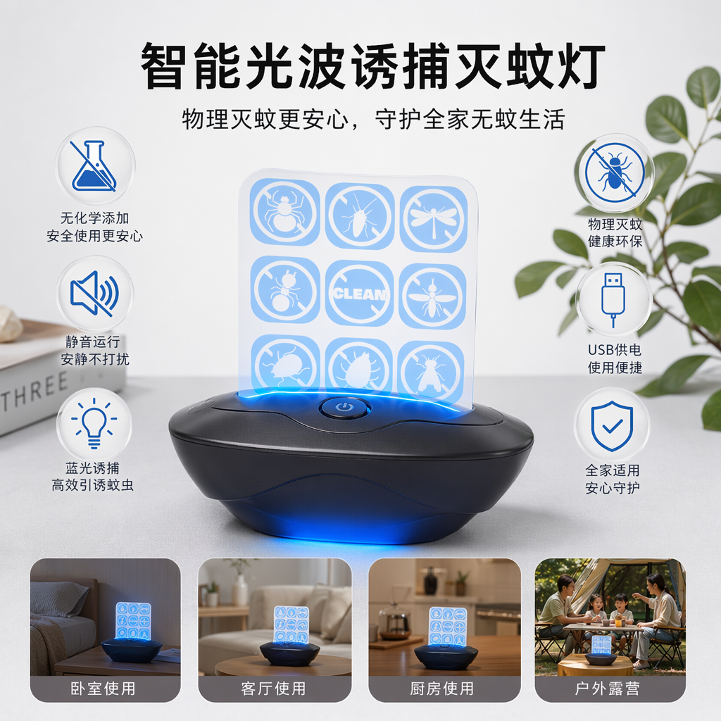 黑色白色双色蚊虫驱赶灯家用灭蚊灯静音节能环保
