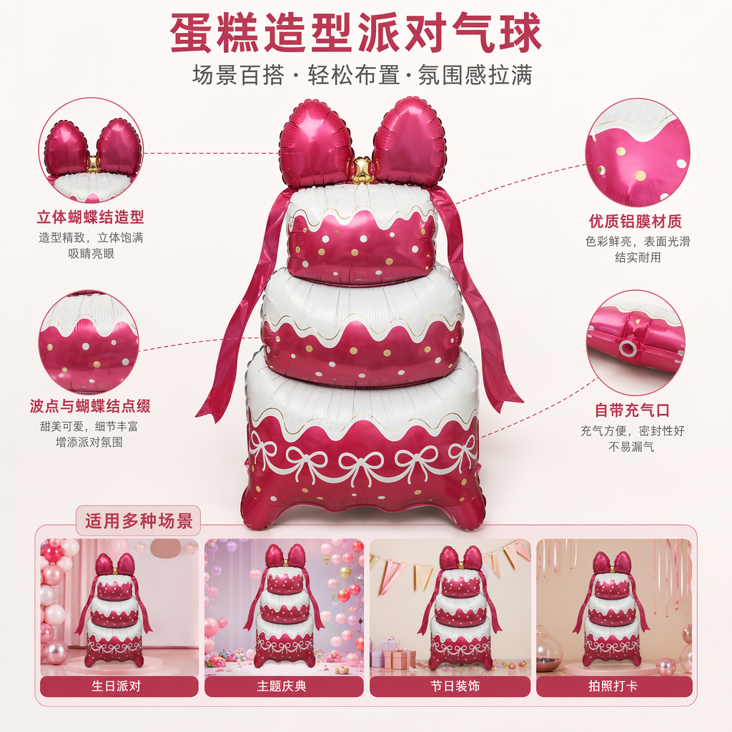 红色蛋糕造型派对气球 婚庆生日装饰用品