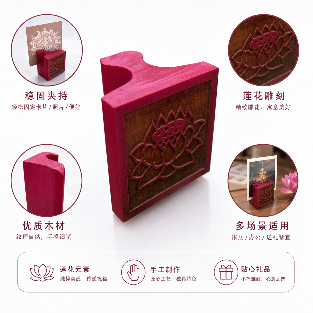红色莲花纹木制香插天然实木家用禅意熏香器