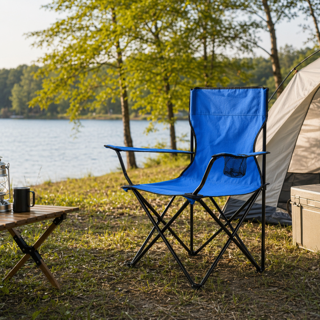 The blue folding chair is a portable and lightweight small stool for home outdoor camping details Picture