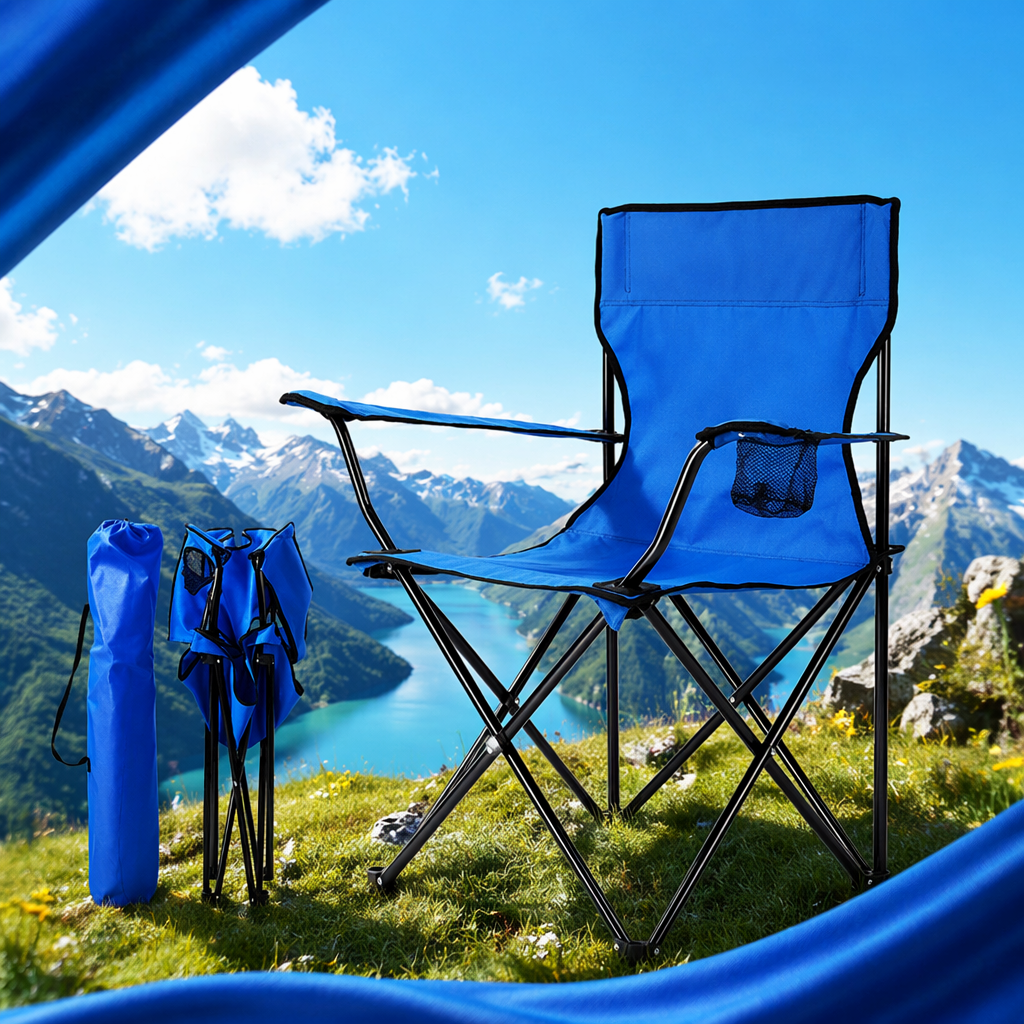 The blue folding chair is a portable and lightweight small stool for home outdoor camping Specification image