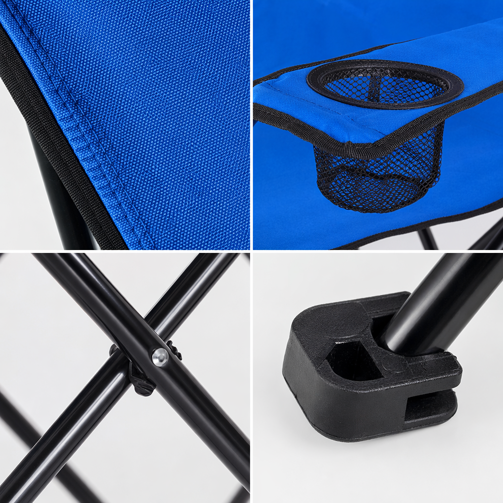 The blue folding chair is a portable and lightweight small stool for home outdoor camping Application Scenario