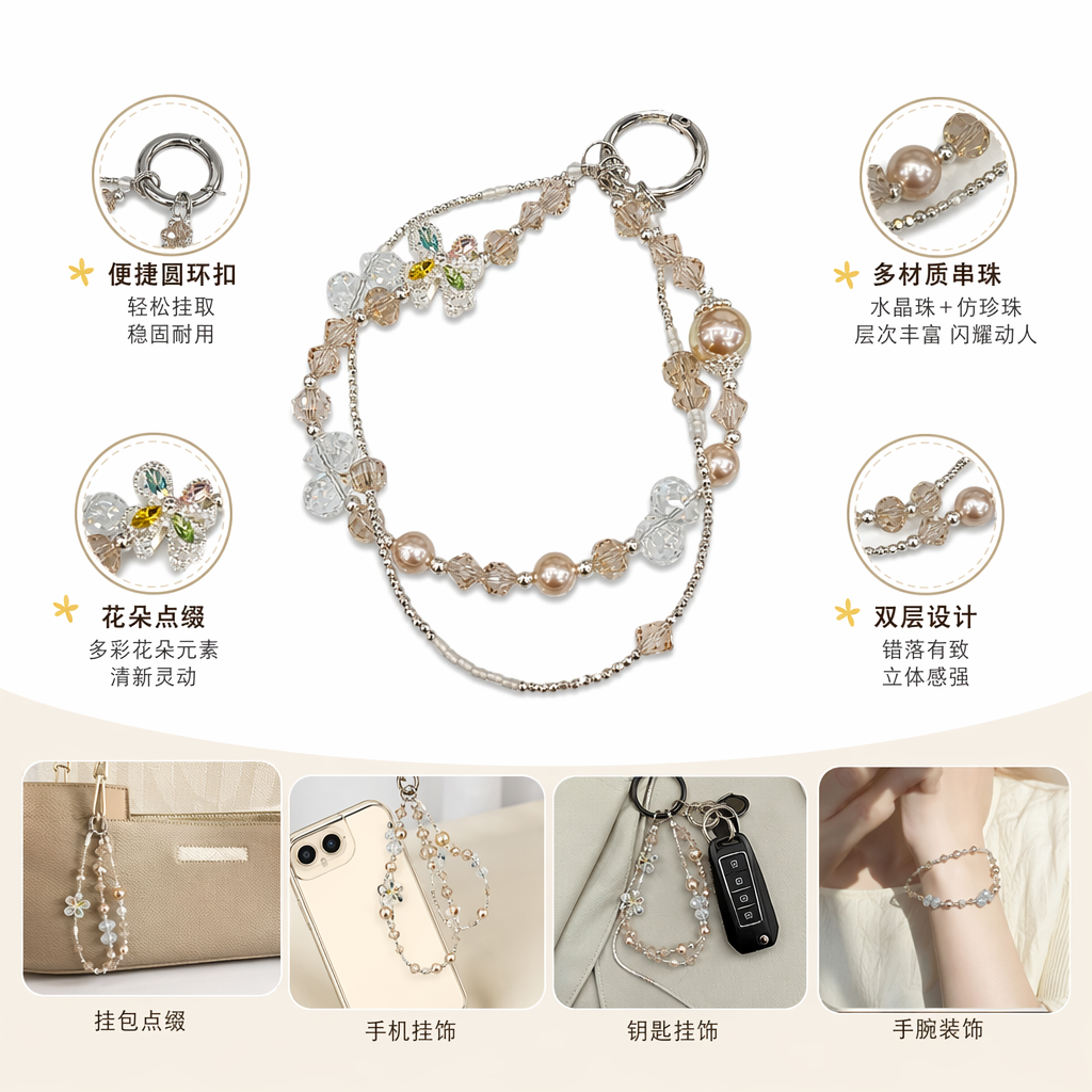 银色金属扣珠串手链 时尚简约百搭女士配饰
