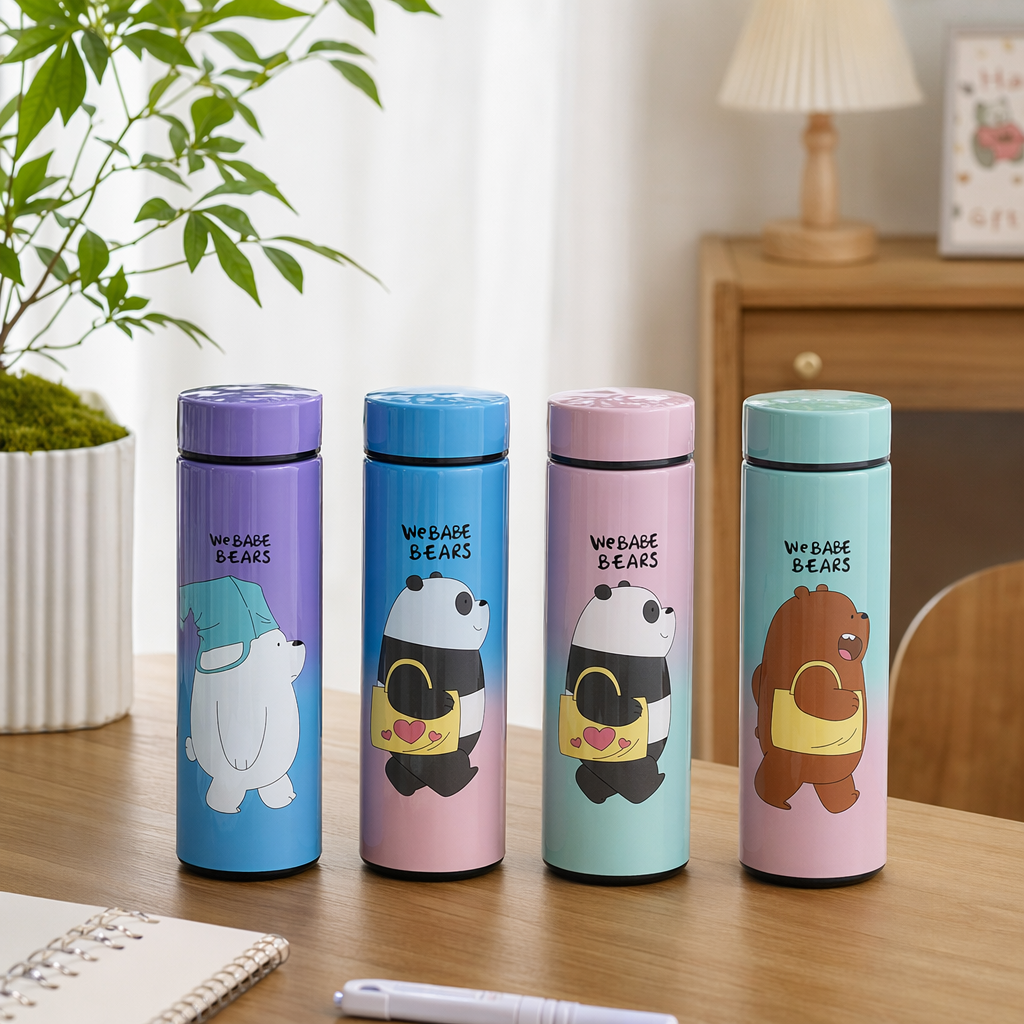 WeBabeBears彩色卡通熊保温杯四色渐变套装白熊熊猫棕熊产品图