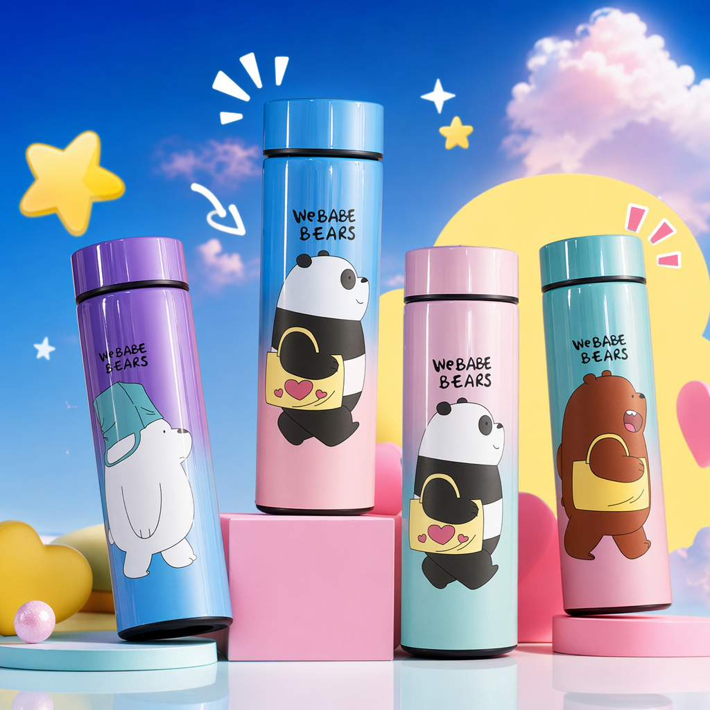 WeBabeBears彩色卡通熊保温杯四色渐变套装白熊熊猫棕熊细节图