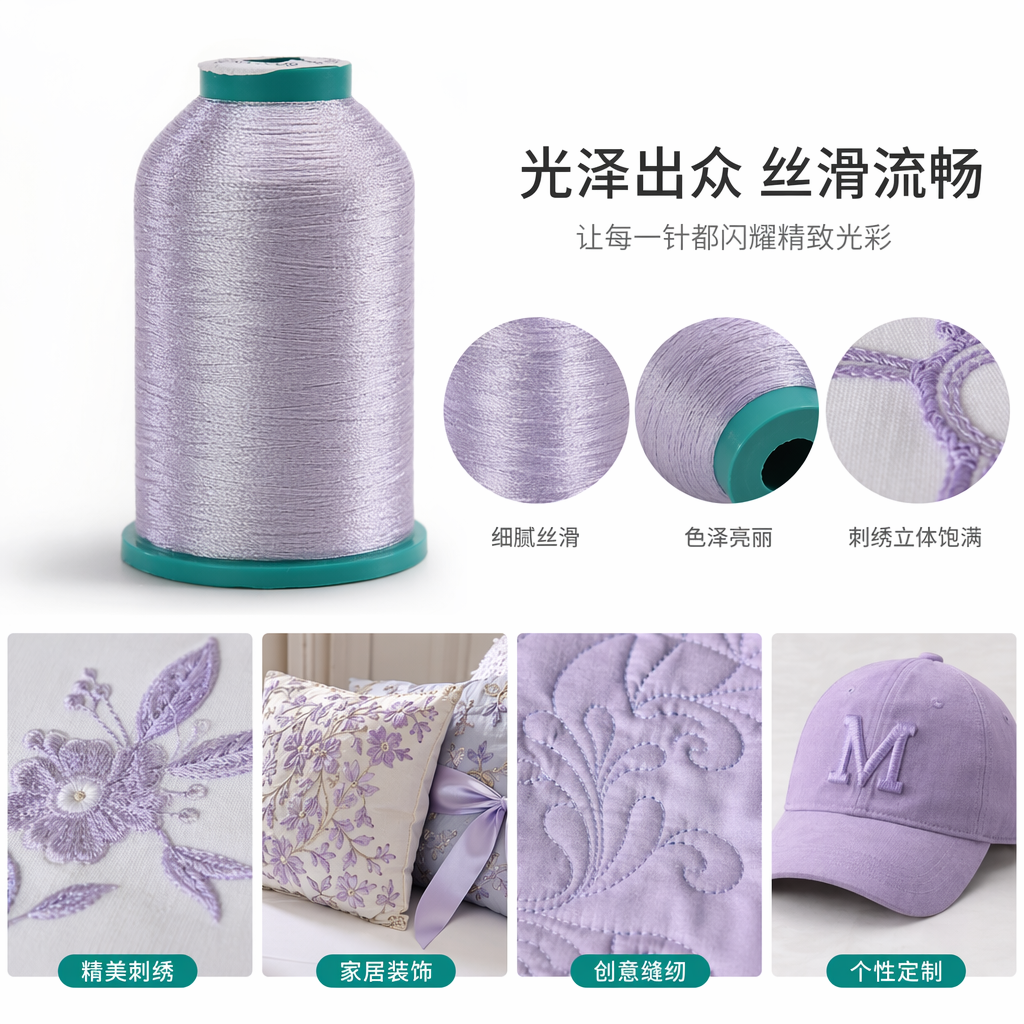 Light purple bright silk spool, high-gloss reflective gold and silver thread for sewing and embroidery