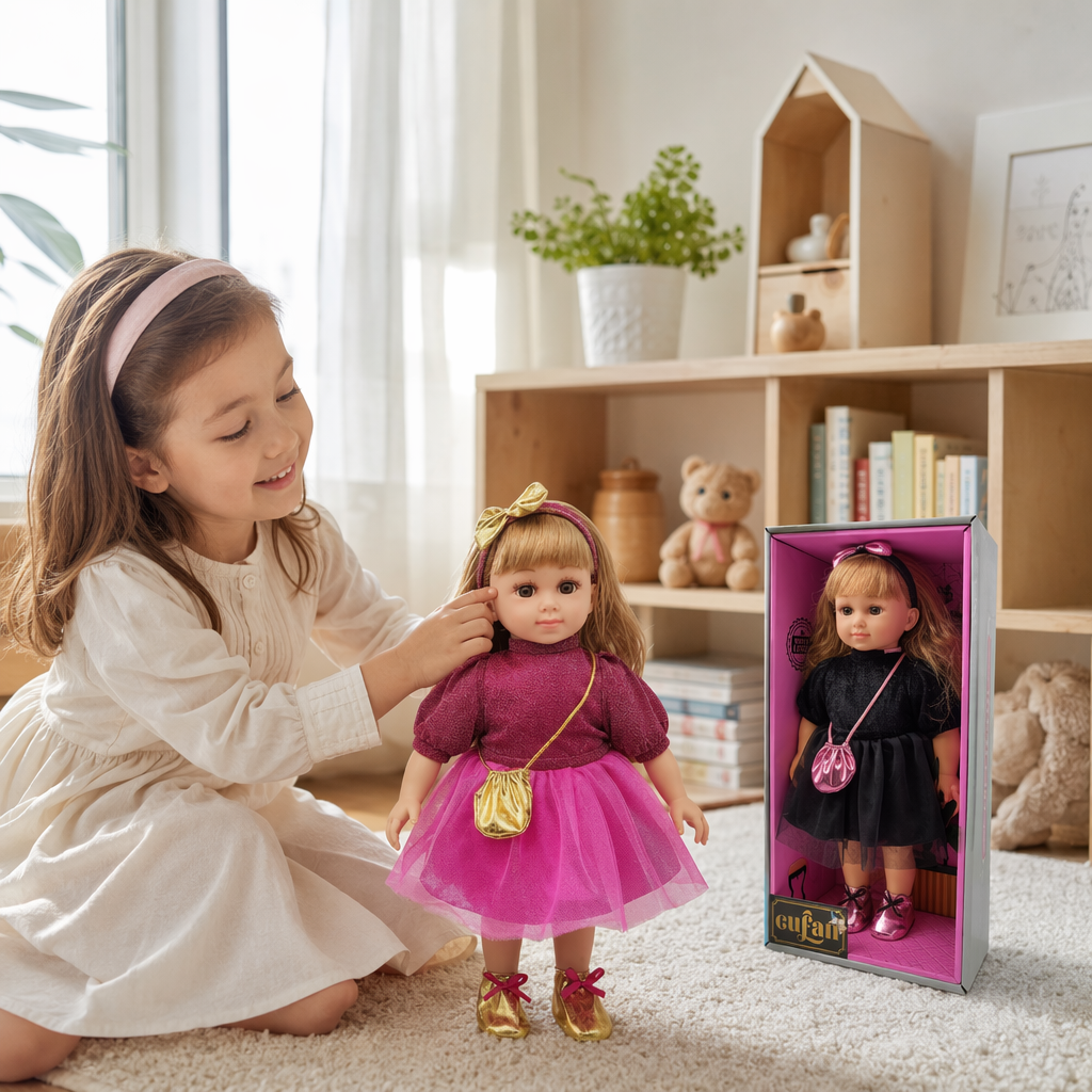 Pink dress doll, a cute plush toy for a girl's birthday party decoration details Picture
