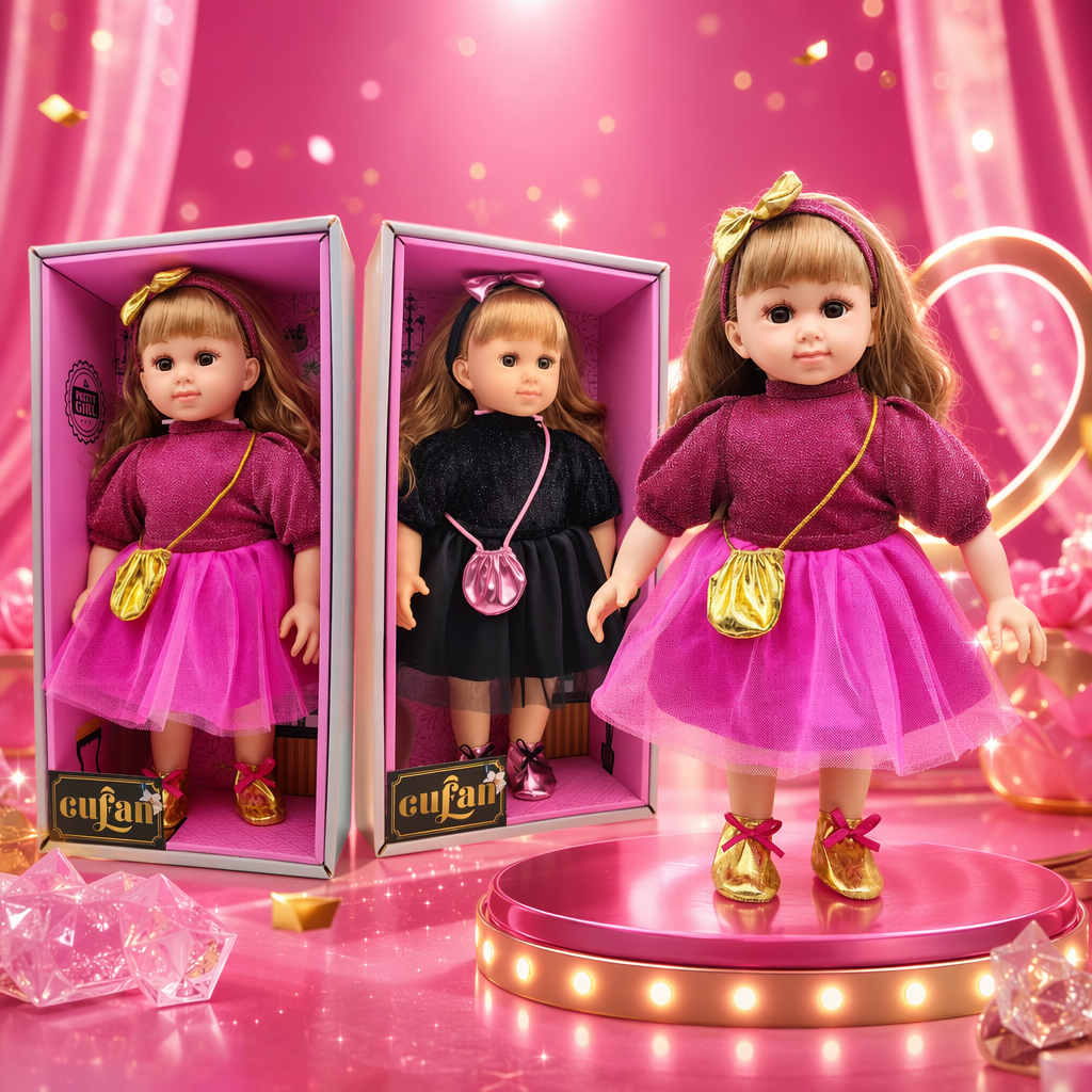 Pink dress doll, a cute plush toy for a girl's birthday party decoration Specification image