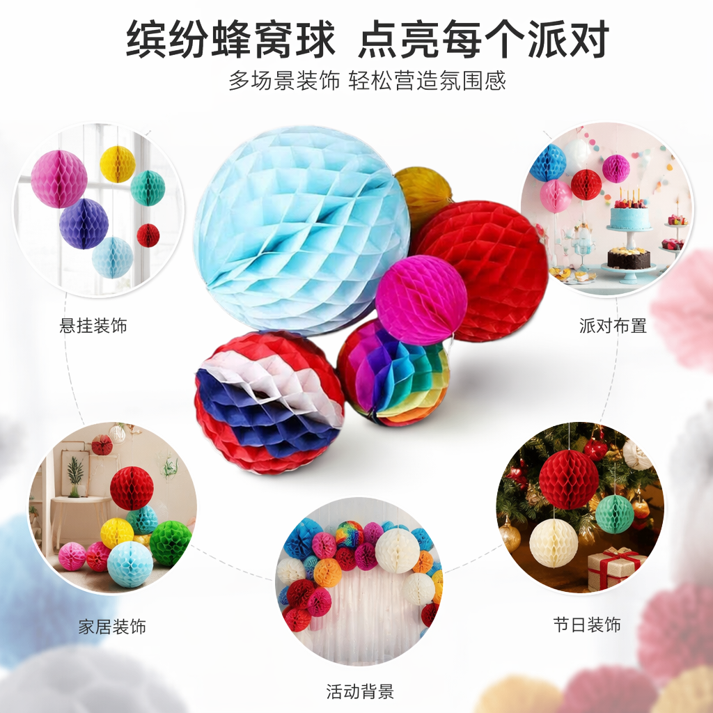 彩色蜂窝纸球装饰手工DIY派对布置用品图