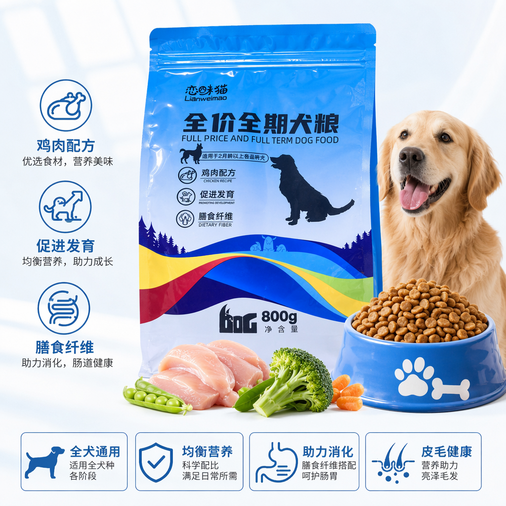 蓝色包装袋狗粮天然无谷成犬专用营养均衡