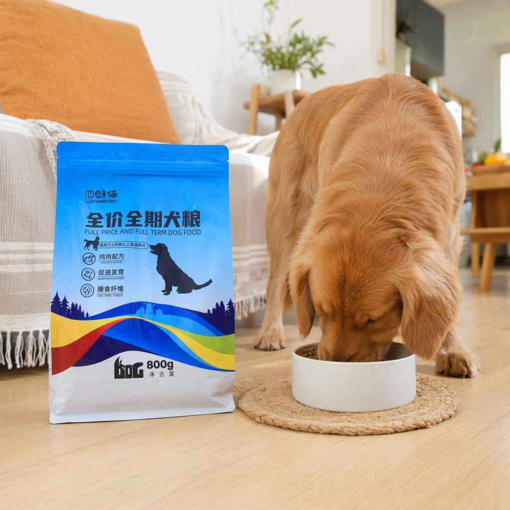 蓝色包装袋狗粮天然无谷成犬专用营养均衡产品图
