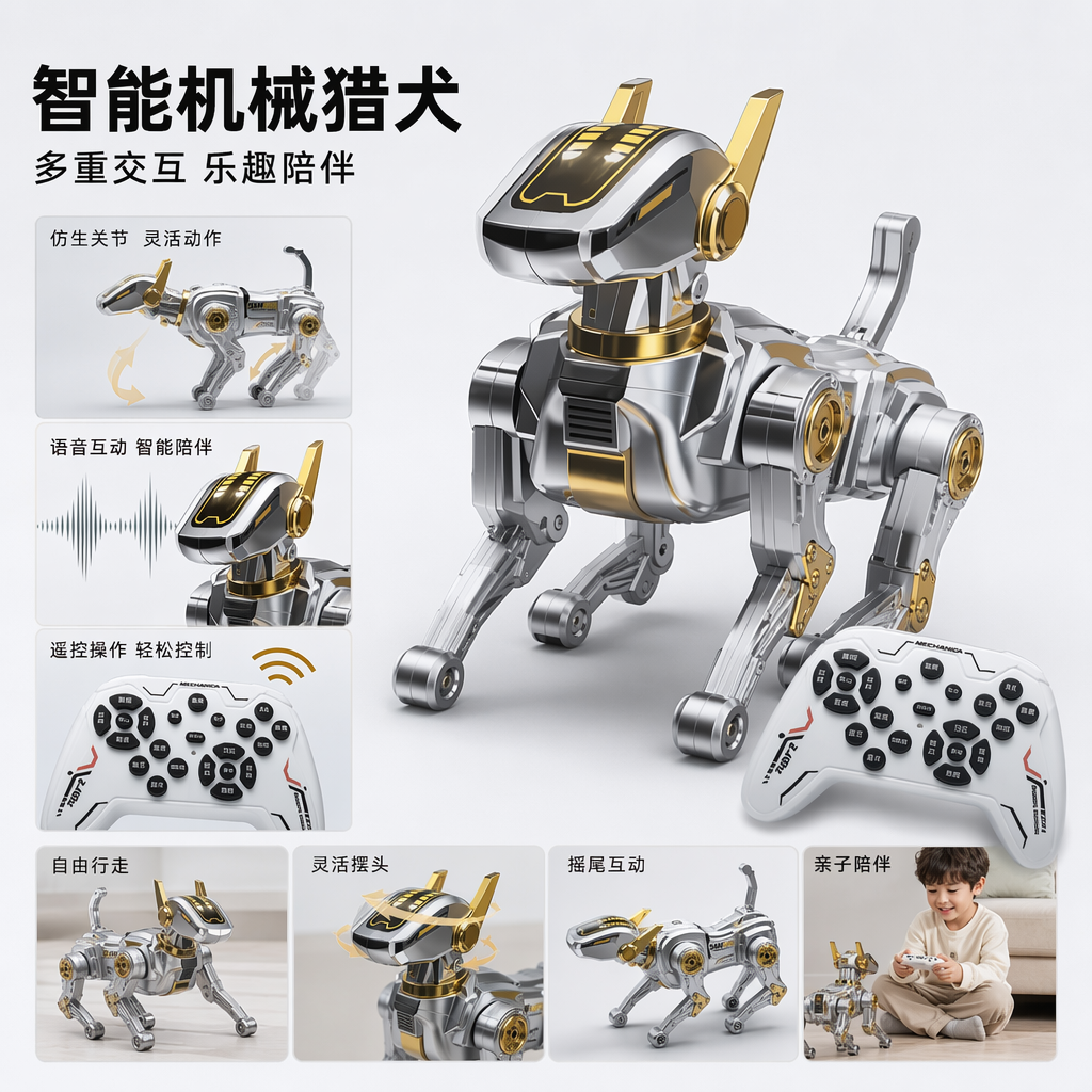 Silver mechanical hunting dog toy remote-controlled transformable alloy model