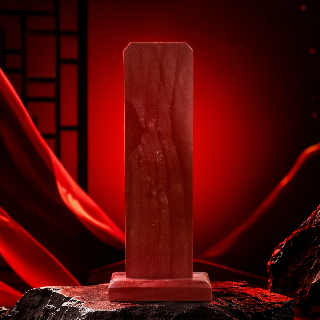 深红色立式牌位细节图